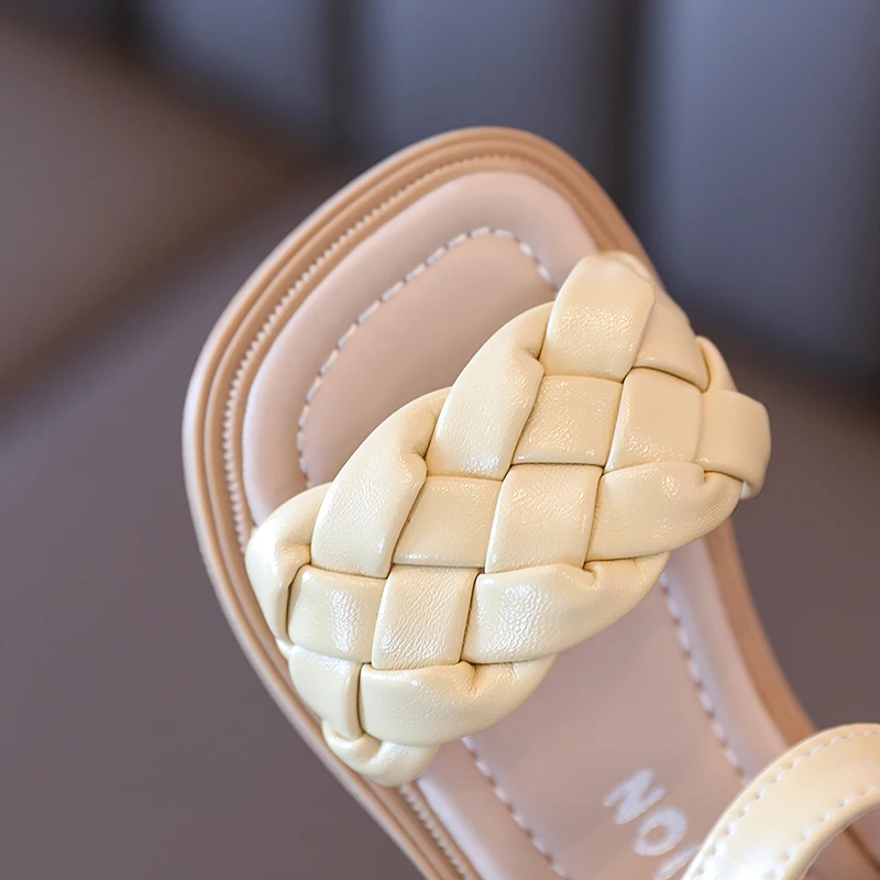 Toddler Shoes Girl Summer Braided Vacation Square Toe Cute Children Sandals 21-36 Pu Leather Fashion Kids Sliders