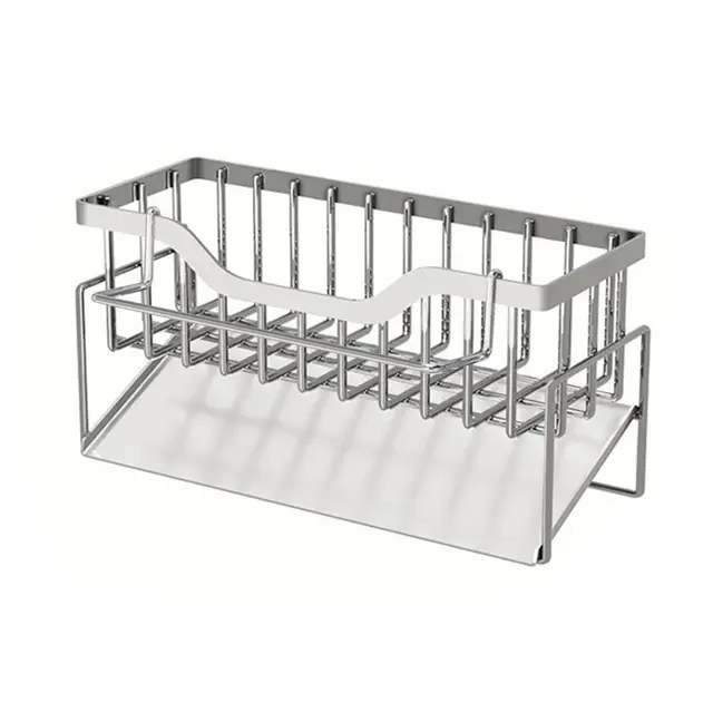 Hasznos, Könnyen Megtisztítható Mosdó Lefolyó Polc Kopásálló Tároló Rozsdamentes Acél Mosogatógép Folyékony Szivacs Munkalap Állvány - Image 3