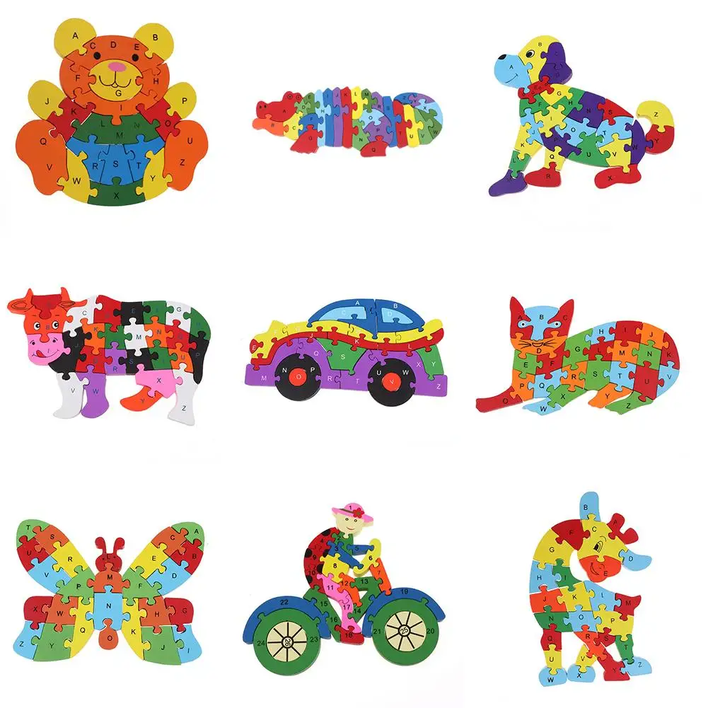 

Kids Wooden Puzzle Colorful Cartoon Animal Traffic 26 English Letter Enlightenment Educational Jigsaw Puzzle Toys