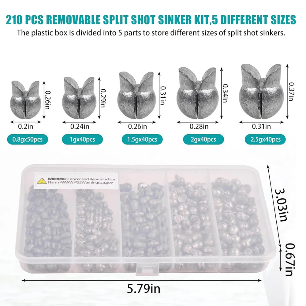 180/210Pcs Fishing Split Shot Sinker set Round Split Shot