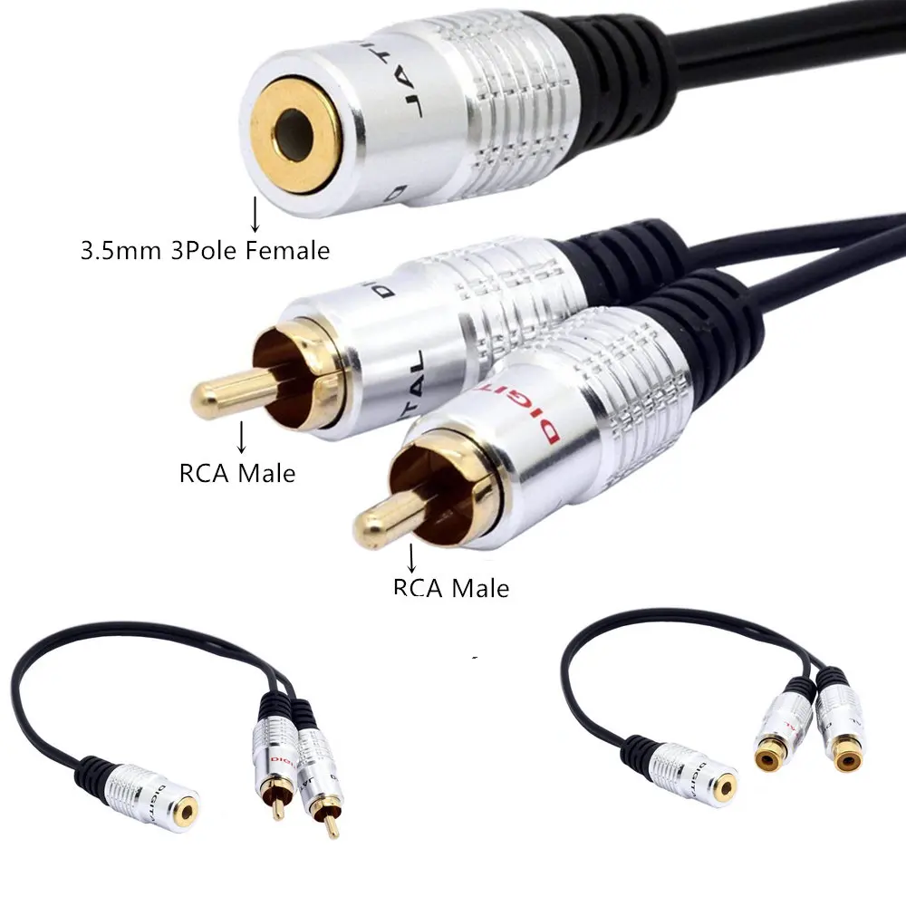 

3.5mm Female/ male Jack to 2 RCA Plugs Audio Stereo cable Adapter Gold Plated Y-Cable