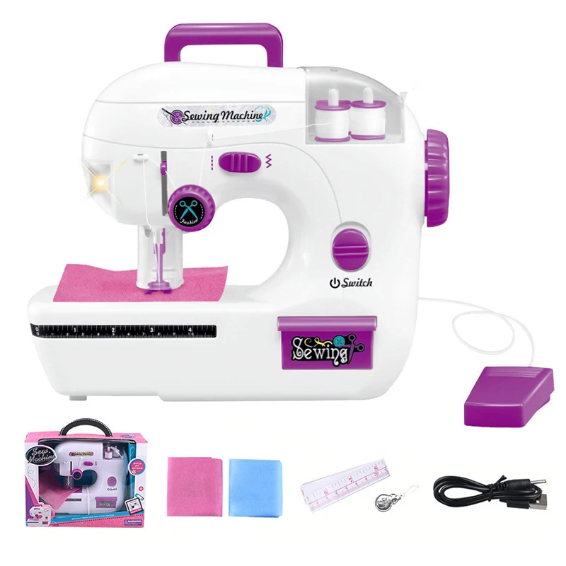 Children's USB Plug Electric Play House Sewing Machine Girl DIY Handmade Tailor Small Household Appliance Set Toys