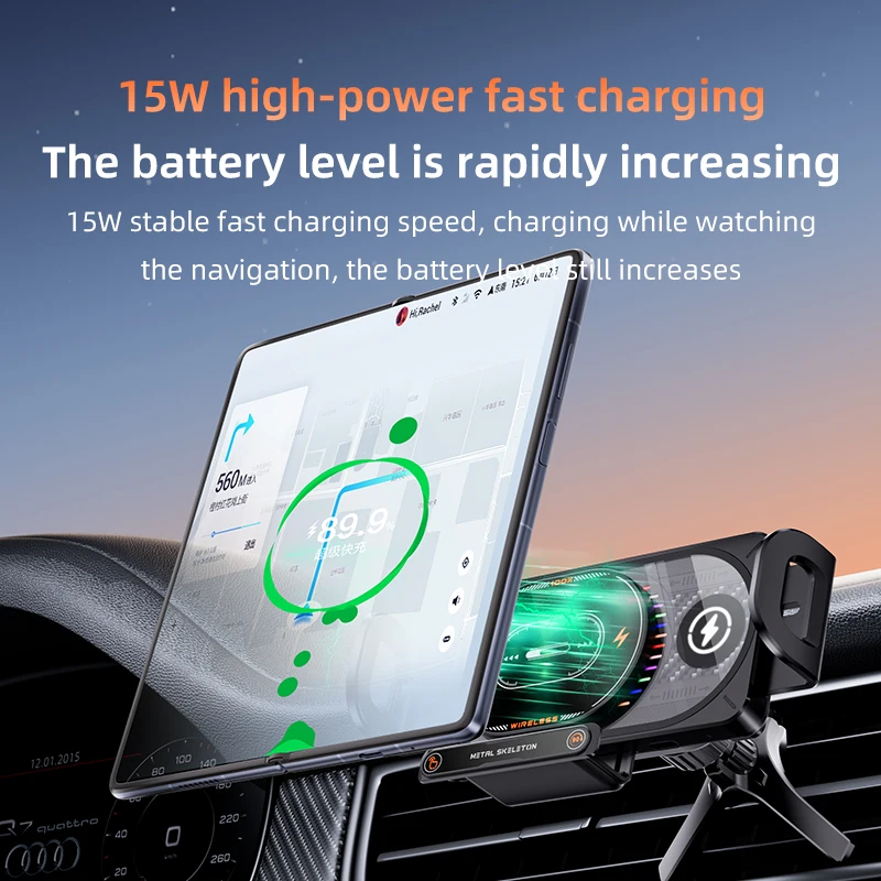 Foldable Vent Wireless Charging Phone Holder with Electric Rotation