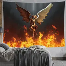Angel Devil Tapestry Hell Flame Wall Hanging Witchcraft Wall Tapestry Hippie Wall Carpets Dorm Decor Psychedelic Tapestry