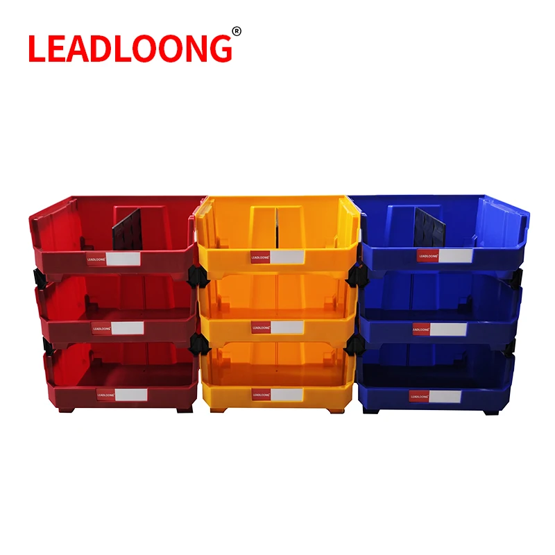 LEADLOONG 3pcs V7 Large Storage Parts Bin 377*422*180 mm/14.84*16.61*7.09 inch Heavy Duty Stackable Plastic Part Box for Garage