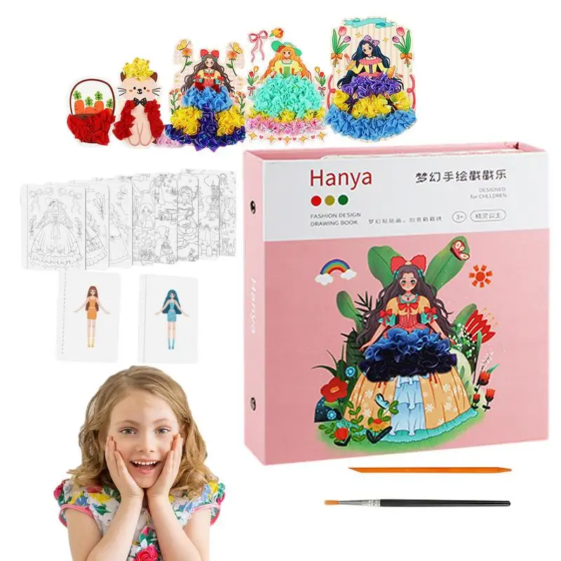 

Fabric Art Frenzy Creative Fashion Design Drawing Book DIY Poke Fun Toys Creative Puzzle Puncture Painting Colorful Activity