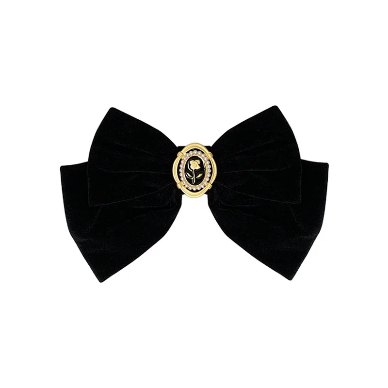 New Black Velvet Bow Hair Pins Elegant Fabric Alloy Roses Hair Clips for Women Fashion ponytail Barrette Heawear Accessories images - 6