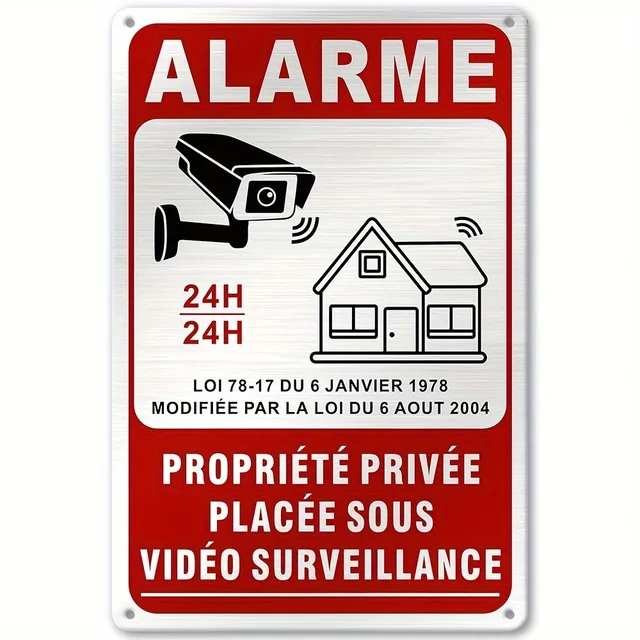 Panneau de sécurité en métal français Vintage, avertissement de vidéosurveillance 24/7, avec conception de caméra, mural, rouge et blanc, pour la maison 1