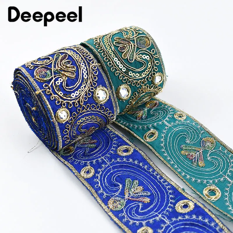 2/5/10Yards 5cm Sequins Embroidery Lace Trim Jacquard Ribbon Webbing Clothes Dress Decoration Trimming Sewing Craft Accessories