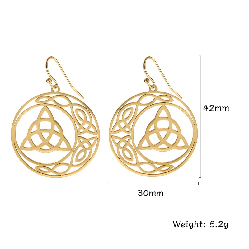 Vintage Irish Celtics Knoten-Ohrringe für Damen, Edelstahl, goldfarben, Mond, Stern, Creolen, Wicca, Wikinger-Schmuck, 2023, Trend – Detail 33