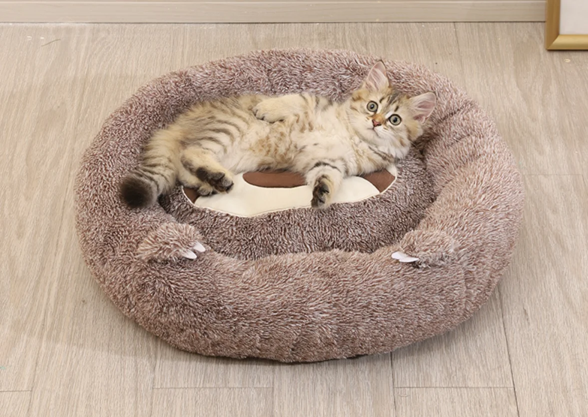 sloth design doughnut cat bed in brown