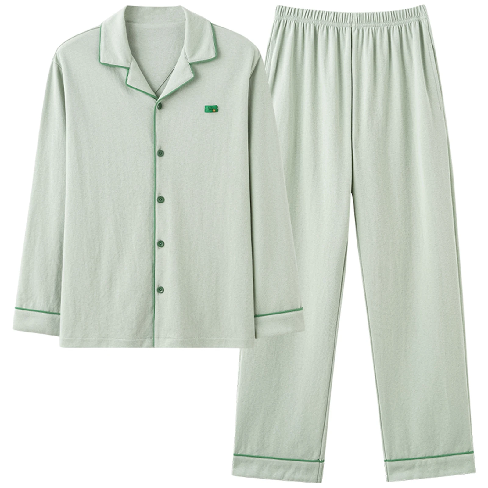 Couple Pyjamas Pure Cotton Homewear Solid Color Collared Lapel Cardigan Long Bottoms Sleepwear Men and Women's Pajamas Set