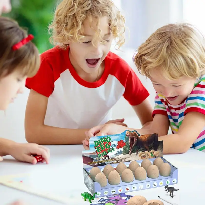 Dinosaur Eggs Excavation Dig Kit Dino Easter Eggs with Dinosaurs Inside 12 Pack Science Experiment Kits for Kids STEM Activities 5