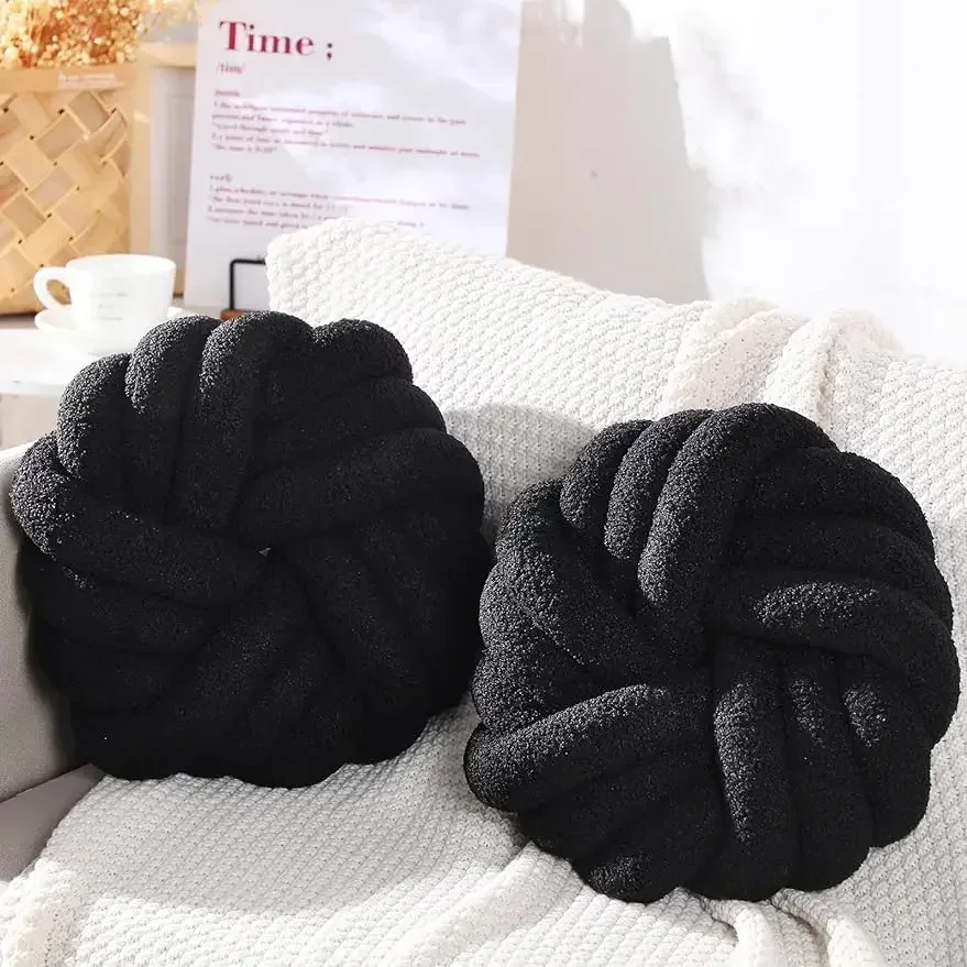 Decorative Pillow for Couch Bedroom Plush Throw Knot Pillow Soft Handmade Chair Cushion for Living Room Car Decorations (Black) 3