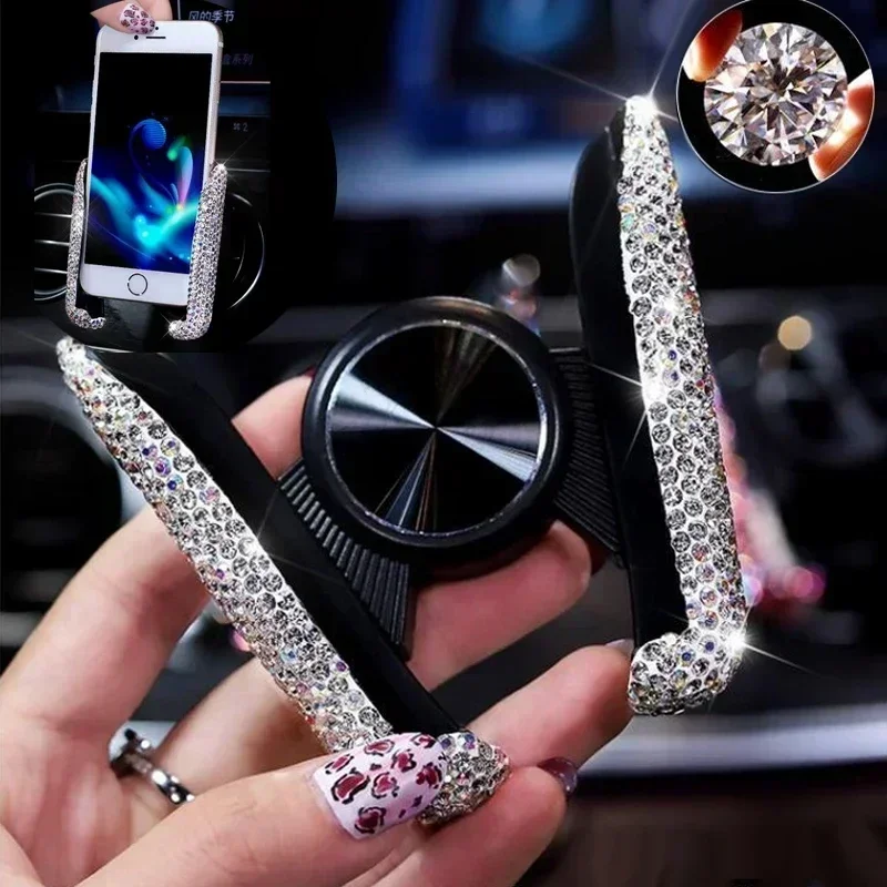 Car Phone Holder Diamond Crystal Car Air Vent Mount Clip Mobile Phone Holder Stand In Auto Bracket Interior Accessories New