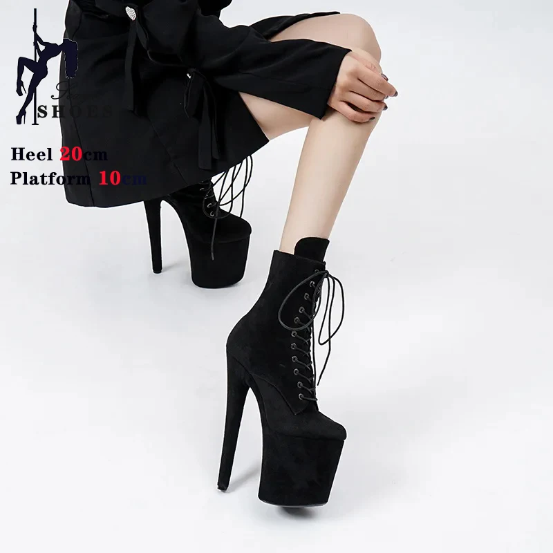 WESTERN Sexy Suede Platform Ankle Boots  Fetish 15 17 20cm/8Inches Nightclub Stripper Heel Fashion Women Exotic Pole Dance Shoes