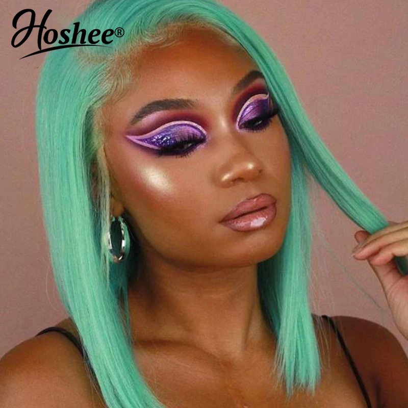 Mint Green Grey Colored Short Bob Pixie Cut 13X4 HD Lace Front Wig Brazilian Remy Human Hair Preplucked Transparent Frontal Wigs