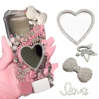 2Pcs Metal Full Diamond Bow Heart Mirrow Handbag Parfum Bottle Junk Phone Case Decoration Charm Accessories Flat Back DIY Craft 1