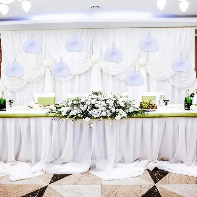 1 Db Fehér Papír Ventilátor Kerek Szív Alakú, Összecsukható Ünnepségen Meghívók Esküvői Party Ajándéka Ceremónia Otthoni Dekorációt Szállít - Image 3