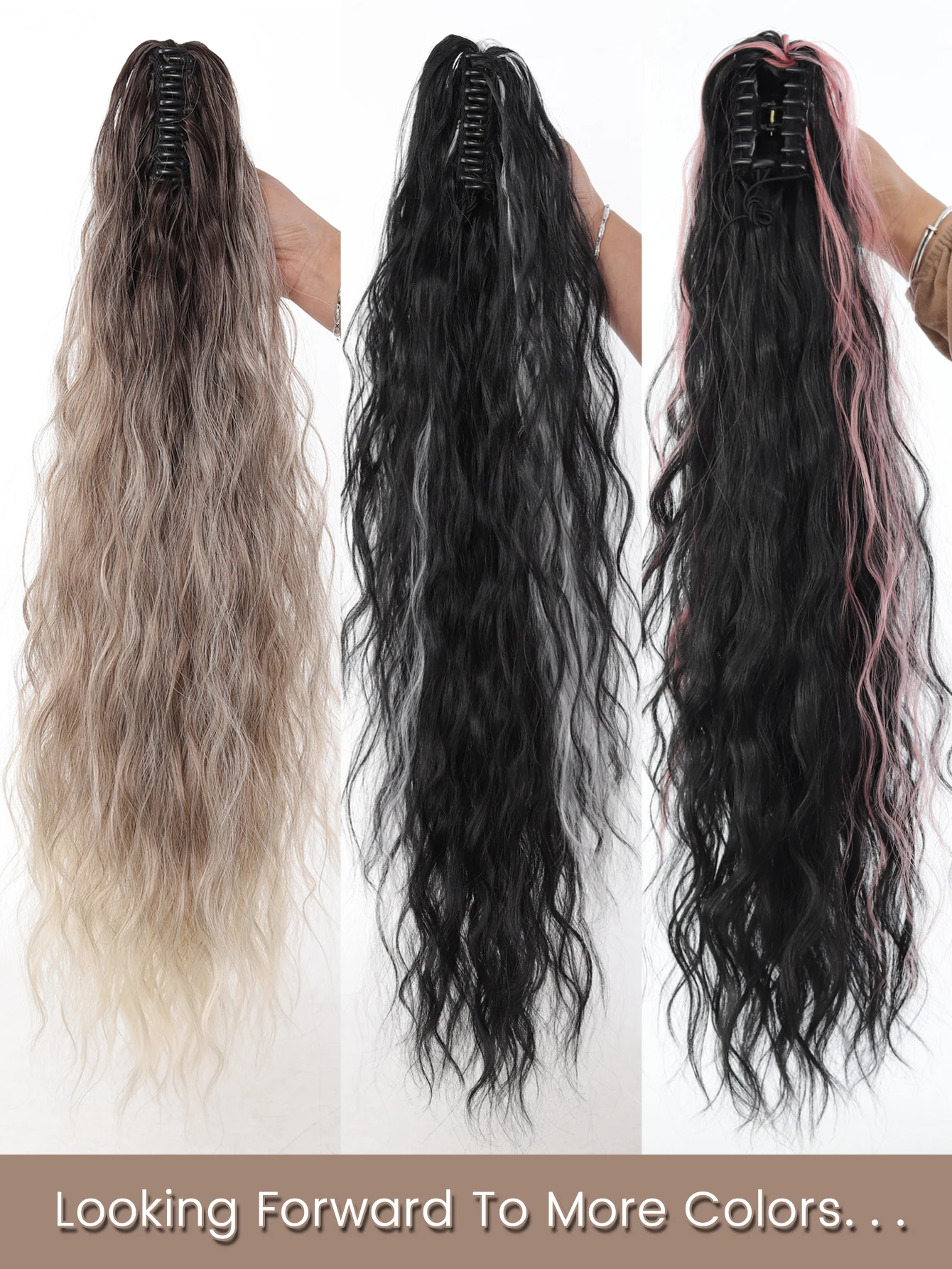 Synthetic Curly Ponytail Extension Black Blonde Pink for Women