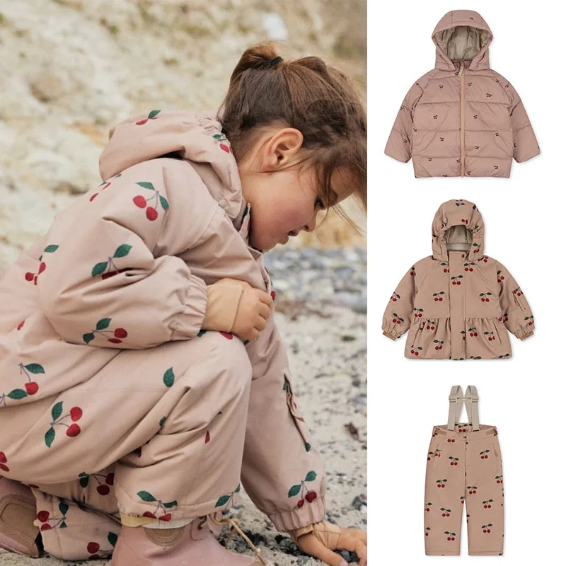 

EnkeliBB Toddler Girls Brand Winter Skiing Suits And Keep Warm Coats KS Cherry Print Jackets