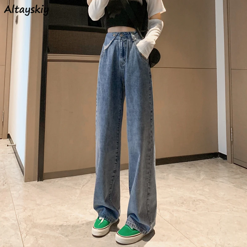 

Jeans Women Vintage Loose All-match Autumn Fashion Asymmetric High Waist Streetwear Ulzzang Chic Youth Korean Style Leisure Ins