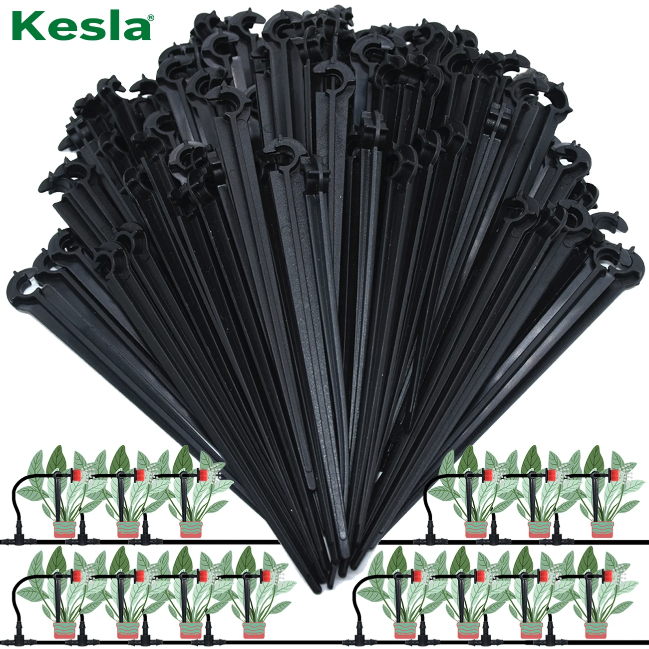 KESLA 50-200PCS 1/4" C-type Hook Fixed Stem Support Holder Stakes for 4/7mm Hose Flowerpot Drip Irrigation Fitting Greenhouse drip irrigation,irrigation fittings,drip irrigation stakes