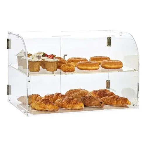 2-Tier Acrylic Bakery Display Case with Rear Door, Removable Shelves-Perfect for Donuts, Bagels, Cakes & Cookies, 22x14x14