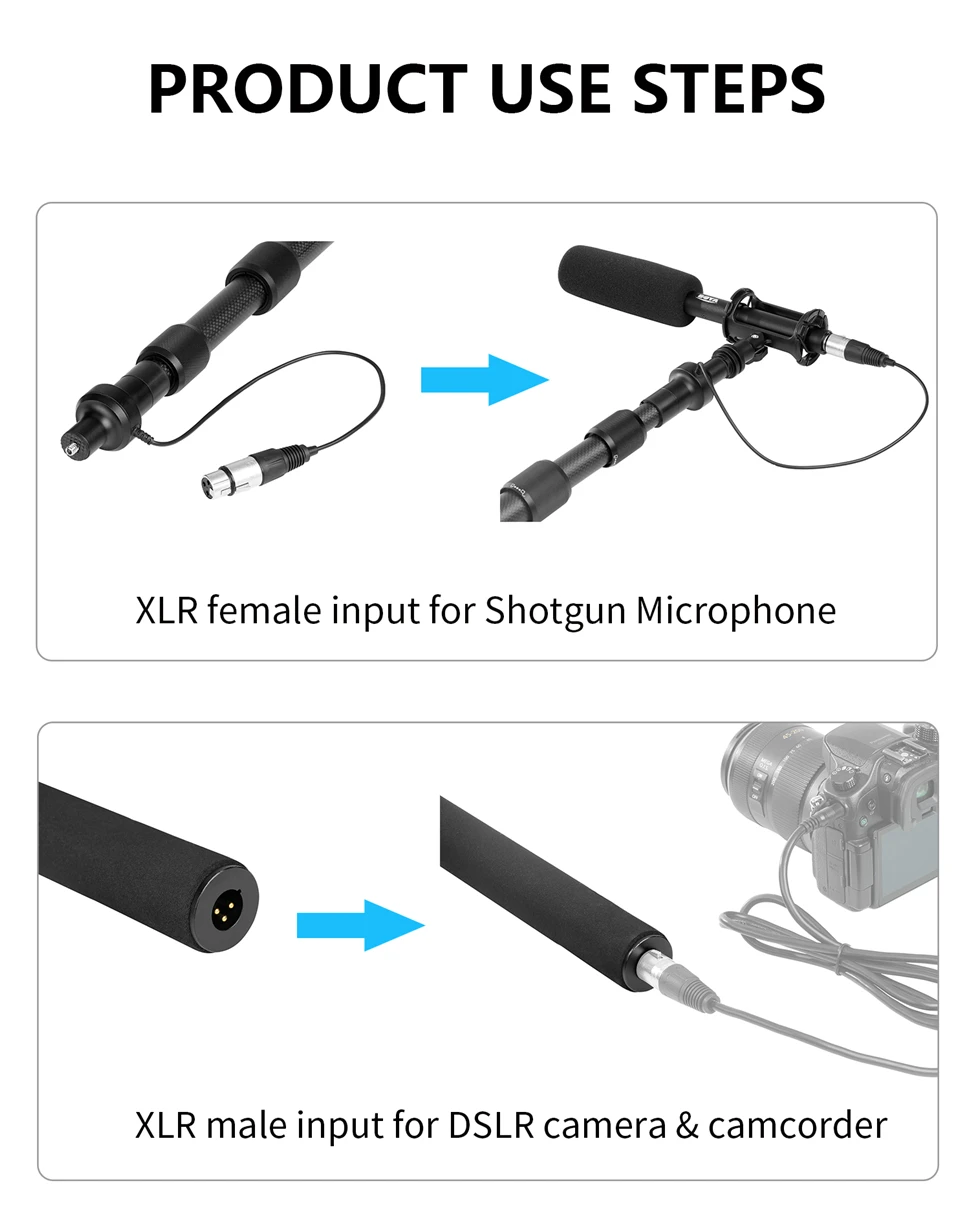 BOYA BY-PB25 Universal Carbon Fiber Boompole with Internal XLR Cable (2.5m)