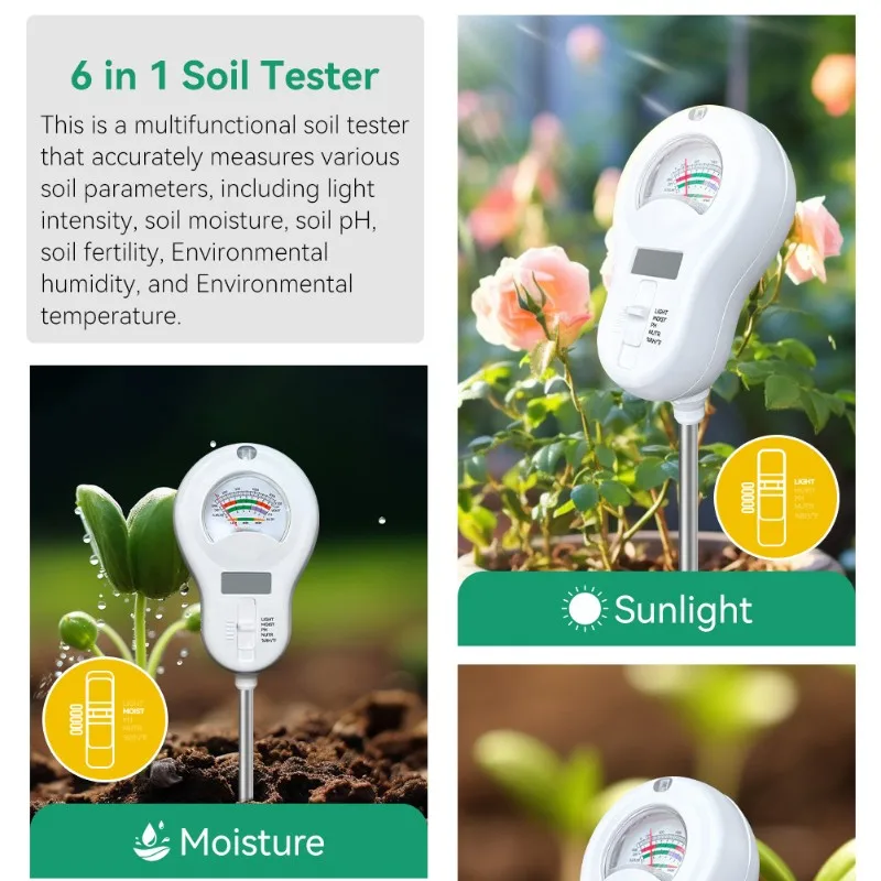[LXYA68Z] 습도, 비옥도, 온도 및 pH 테스트 토양 측정 키트 6-in-1 정원 도구 측정용