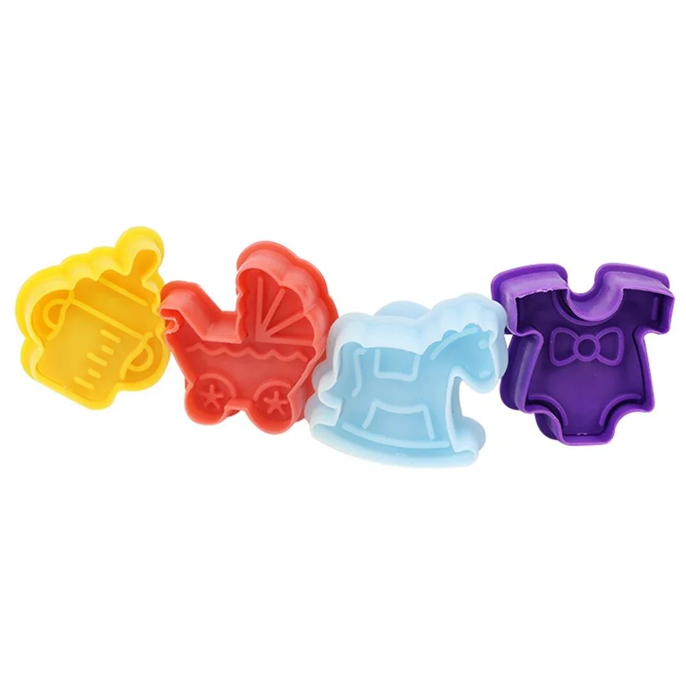 4pcs Baby Toys 3D Baby Stroller Trojan Bottle Cookies Mold Biscuit Stamp Gift Toast Mold Fondant Decorating Tools