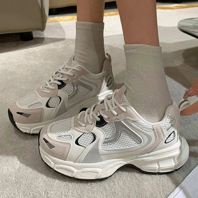 New Thick-soled Height-increasing Women's Spring Autumn Wear-resistant Sports Shoes Casual Lace Up Shoes Fashion Platform Shoes