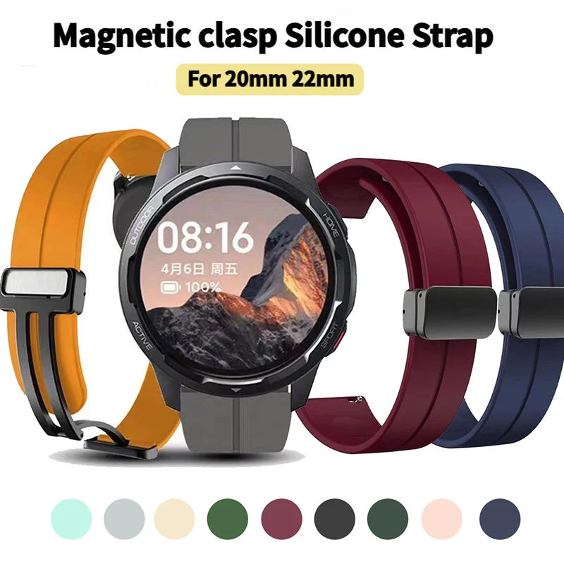 Ремешок силиконовый для Samsung Galaxy watch 6/4/5 pro/classic/gear s3/active 2, спортивный браслет с магнитной застежкой для Huawei GT 2 2e 3, 20 мм 22 мм