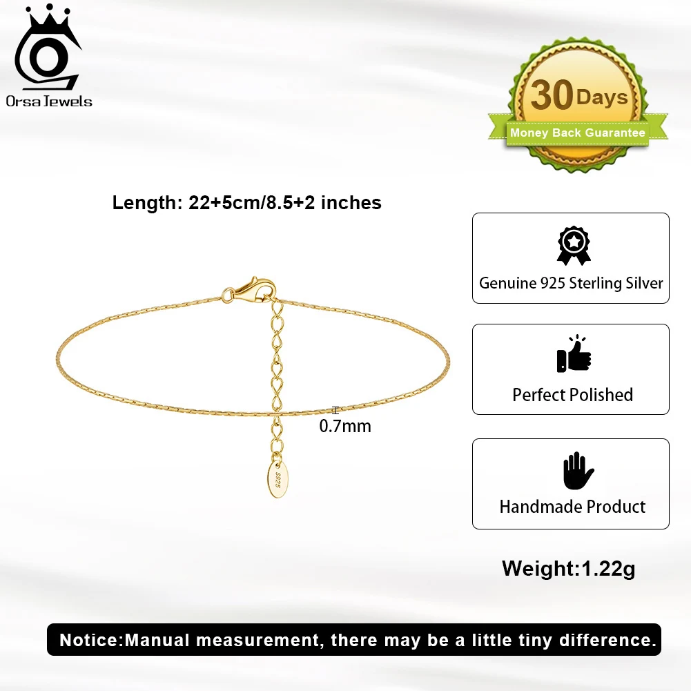 ORSA JEWELS 0.7mm Bamboo Chain Anklets Real 925 Silver Daily for Women Gift Summer Foot Bracelet Ankle Straps Accessories SA78