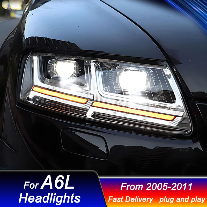 아우디 A6L 2005-2011-Q7 스타일 풀 LED DRL 동적 신호 헤드 램프, Bi Xenon 빔 헤드 램프, 자동차 헤드라이트 액세서리