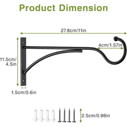 Durable Outdoor Metal Plant Hanger Bracket for Baskets, Bird Feeders, and Lanterns (1PC Black)