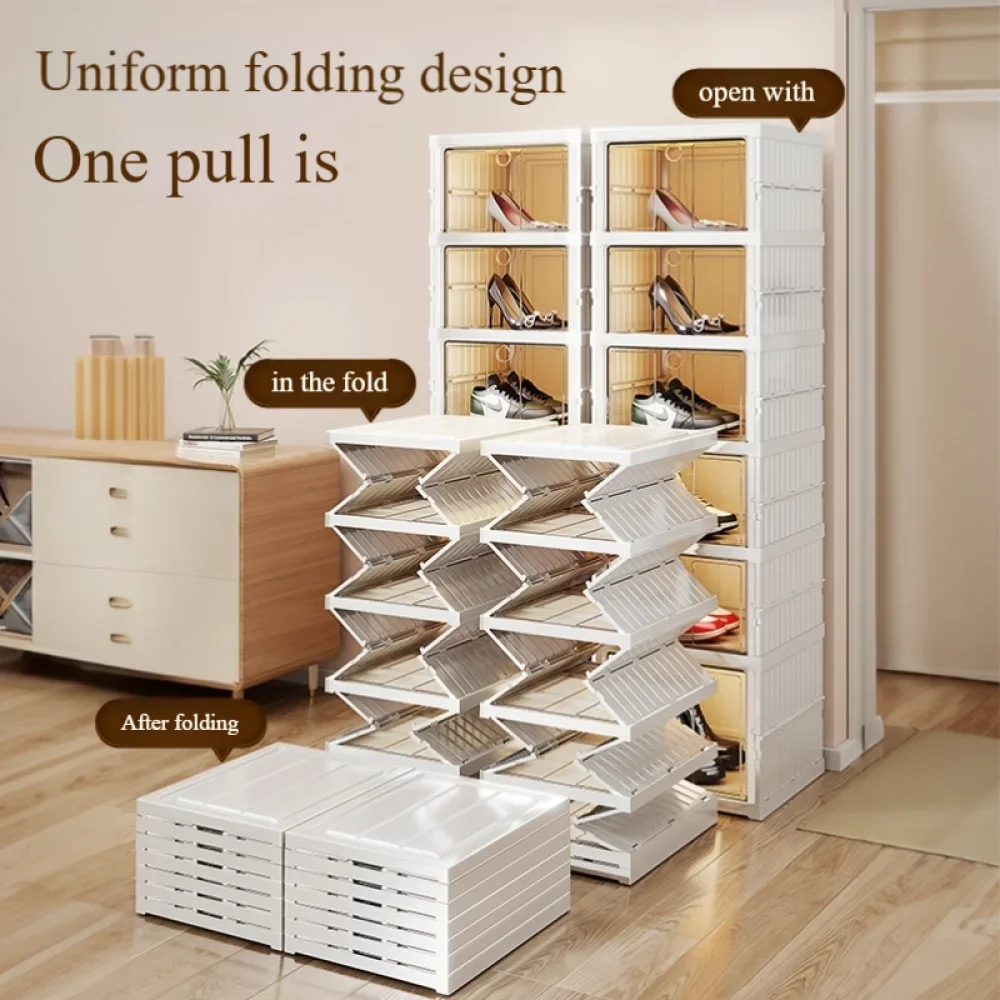 Stackable Foldable 6 Layer Shoes Box Transparent Sneaker Shoe Storage Organizers Box Dustproof High-top Cabinet Shoe Rack Shelf