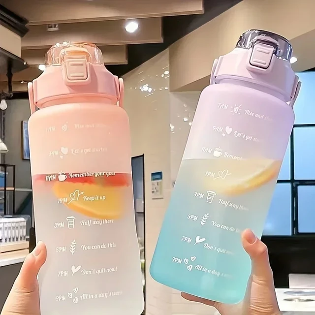 2L Outdoor Large Capacity Sport Water Bottle Creative Plastic Cup Bounce Cover Outdoor Leakproof Straw Cup with Time Marker 2L Outdoor Large Capacity Sport Water Bottle Creative Plastic Cup Bounce Cover Outdoor Leakproof Straw Cup with Time Marker
