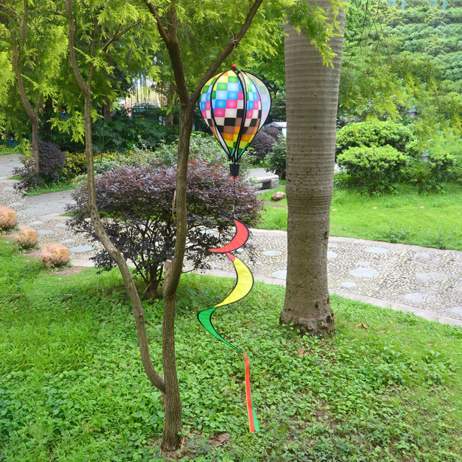 Rainbow Hot Air Balloon Wind Spinner Rotating Sequin Windmill Outdoor Hanging Rainbow Color Attractions Standard