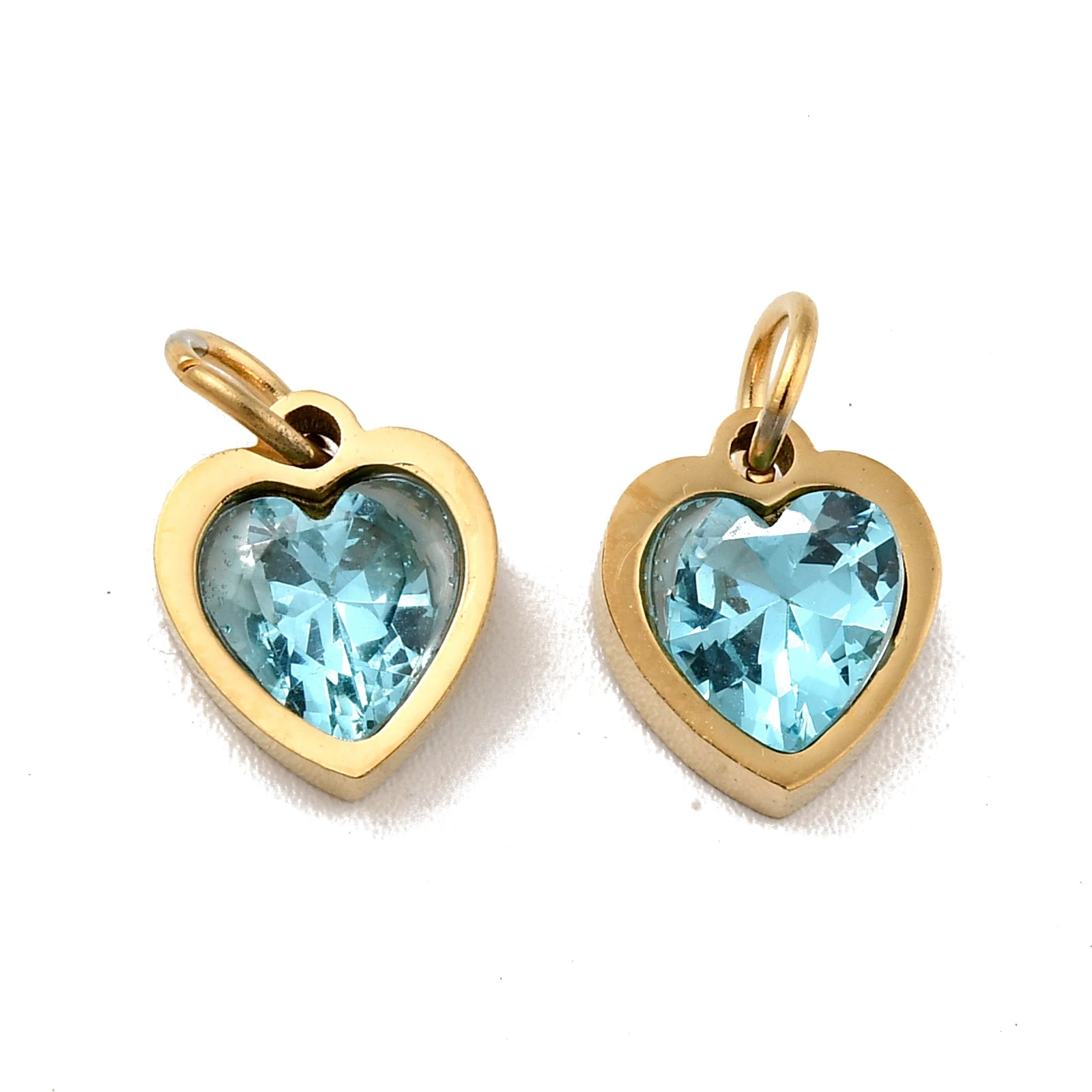 20pcs Stainless Steel Cubic Zirconia Pendants Heart Charms for Bracelets Necklace Jewelry Making DIY Accessories