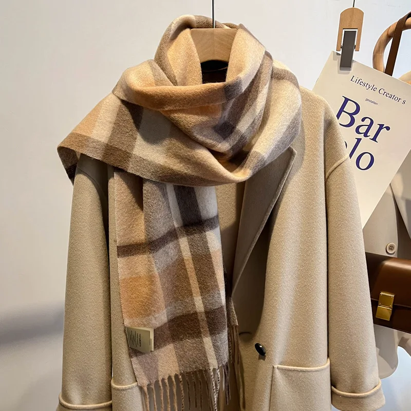 100% Wool Scarf Women Men Luxury Winter Cashmere Wrap Shawl Warm Pashmina Blanket Plaid Scarves Designer Bufandas Unisex Foulard