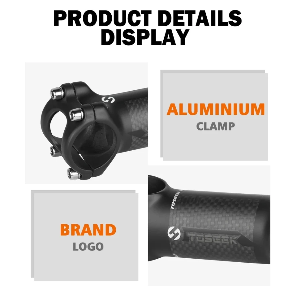 Potence Vélo BUCKLOS Carbone/aluminium 31.8mm – Noir Mat, 60-120mm, ±6°/17°