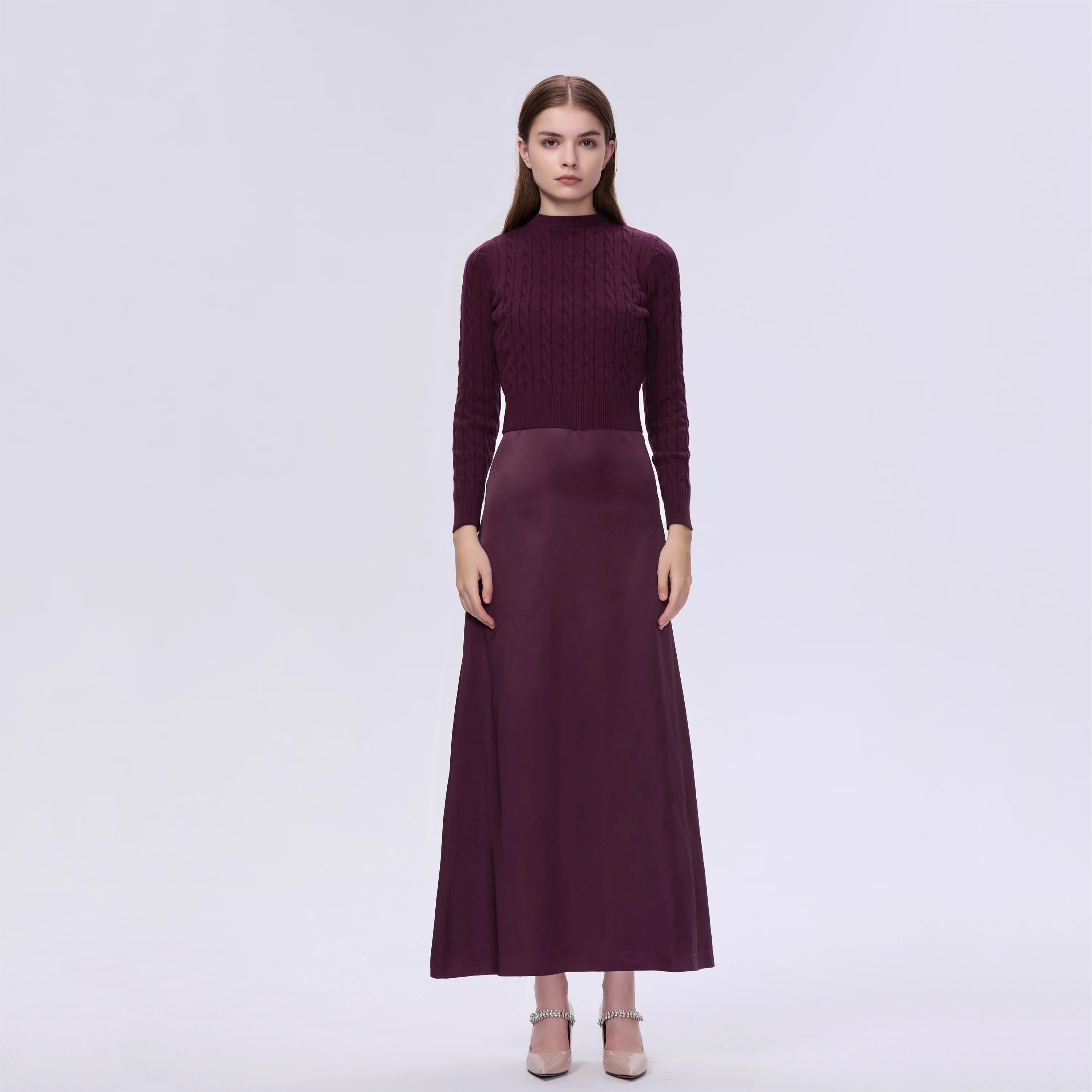 Elegant Women's Cableknit Sweater Dress - Soft & Versatile in Autumn Tones