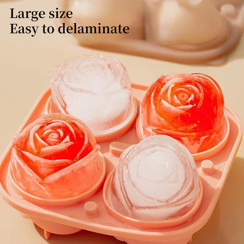 3d Rose Ice Molds 2.5 Inch, Large Ice Cube Trays, Make 4 Giant Cute Flower  Shape Ice, Silicone Rubber Fun Big Ice Ball Maker For Cocktails Juice Whisk