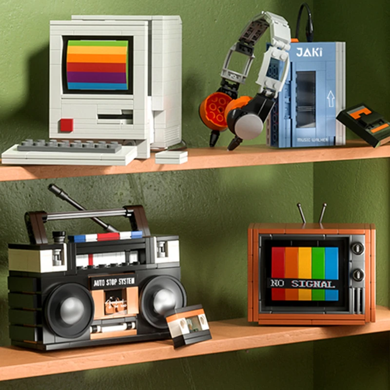 Aparelhos Elétricos Retro DIY, TV, Computador, Fita, Walkman, Consolas de Jogos, Blocos de Construção de Rádio, Modelos de Tijolos, Brinquedos