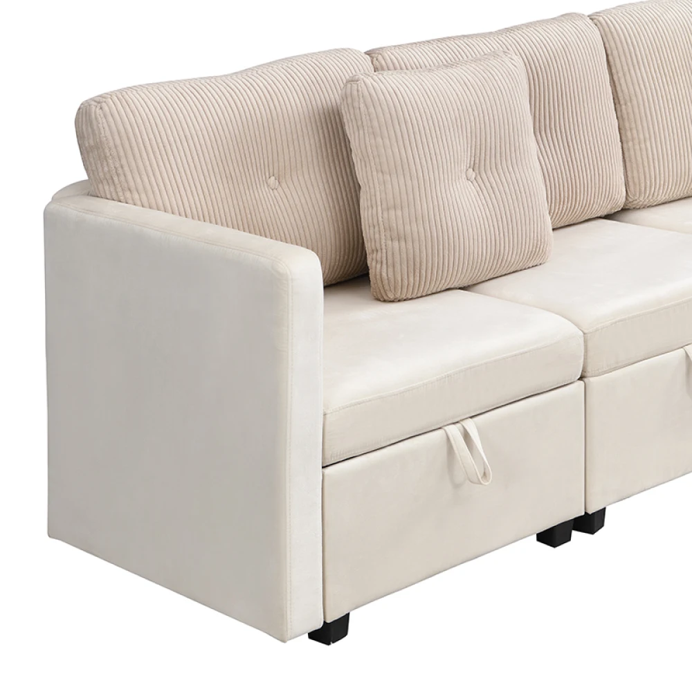 Modulares U-förmiges Sofa mit Stauraum, Multifunktionales Wohnzimmer-Ecksofa, Hochdichter Schaumstoff, Samt + Kord-Design – Detail 15