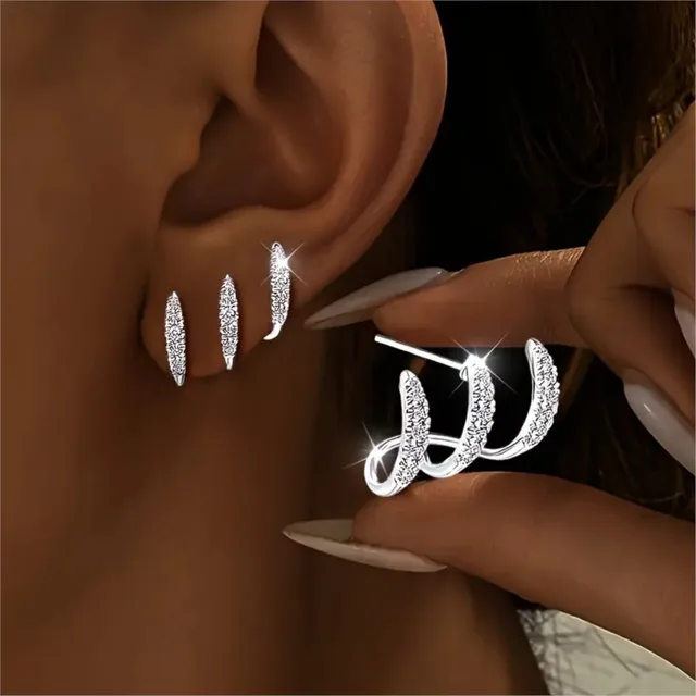 2pcs Elegant Rhinestone Three-Claw Earrings for Women Luxurious & Cute Design Earring Party Jewelry Gifts 1