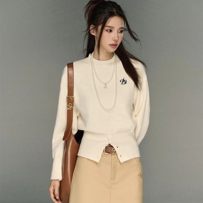 

Fashion trend half-cardigan pullover American style 2024 new retro lazy niche high-end design knitted sweater women aesthetic