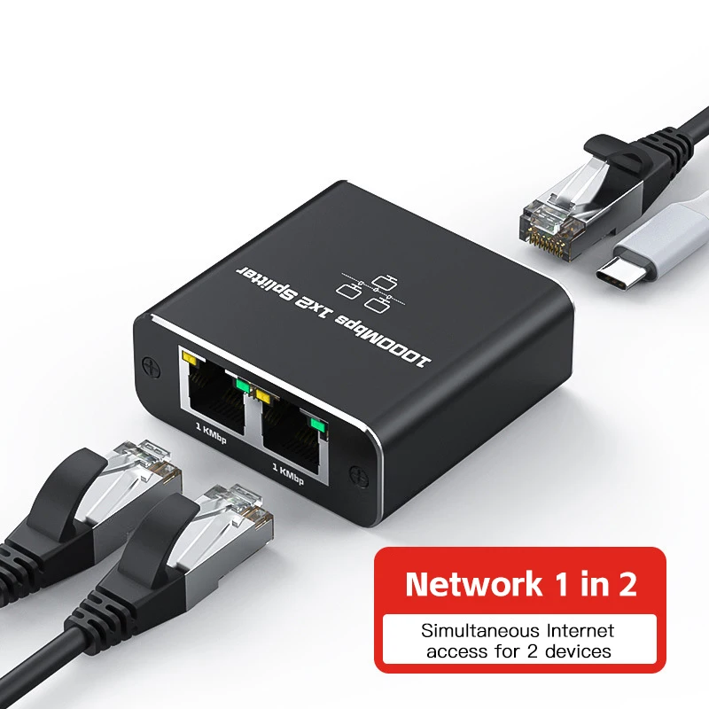 Network Splitter 1 IN 2 1000Mbps RJ45 Gigabit Converter Ethernet 8P8C Extender Plug