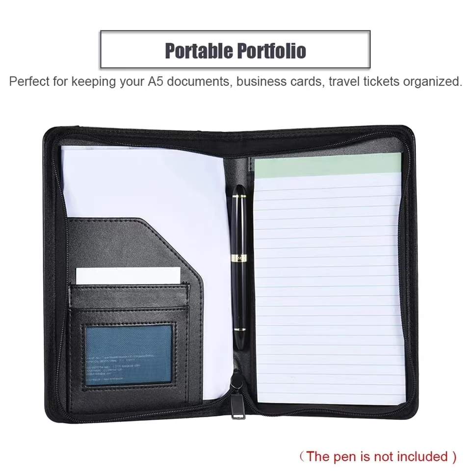 Portable Business Portfolio Padfolio Folder Document Case Organizer PU Leather with Business Card Holder Memo Note Pad